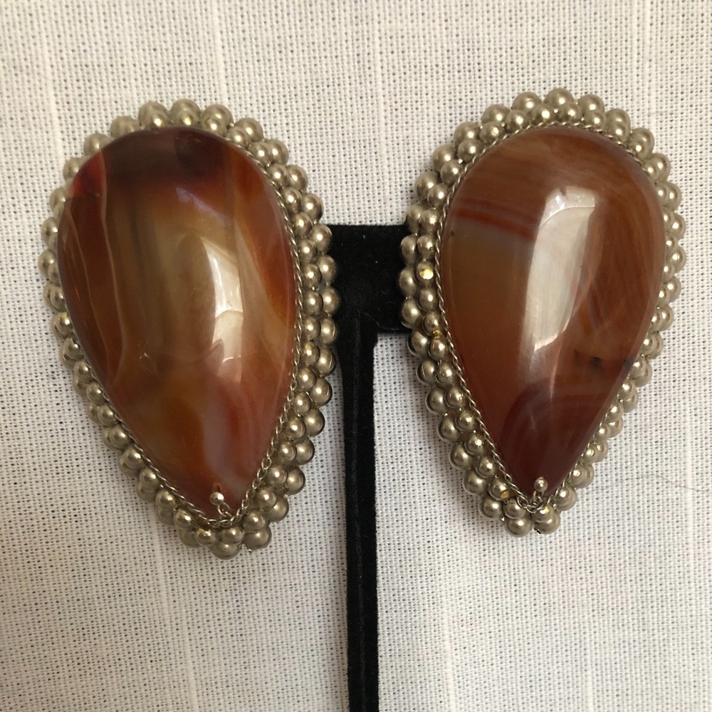 VTG Very Large Sliver & Sunstone Clip On Earrings
